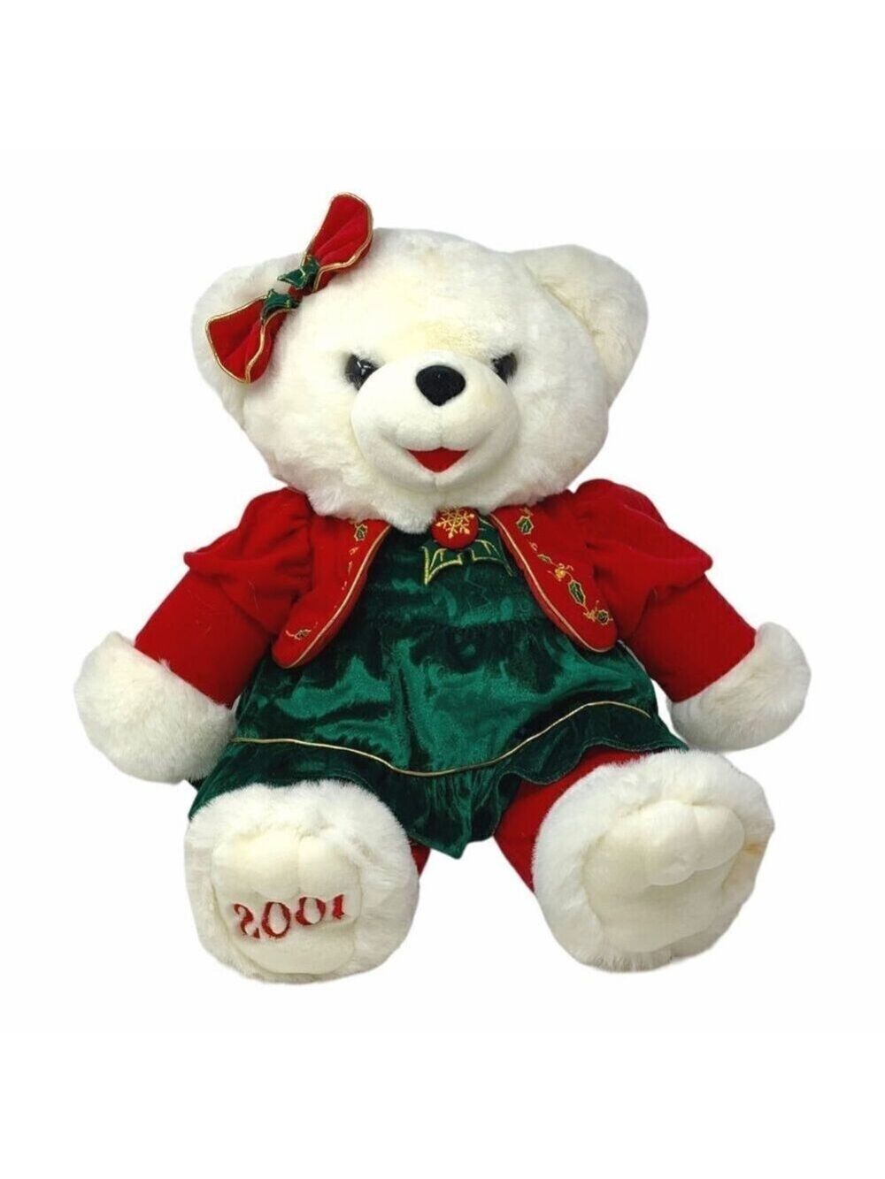 2001 Christmas Snowflake Friend Teddy Bear Girl Festive Bow Plush Stuffed Animal